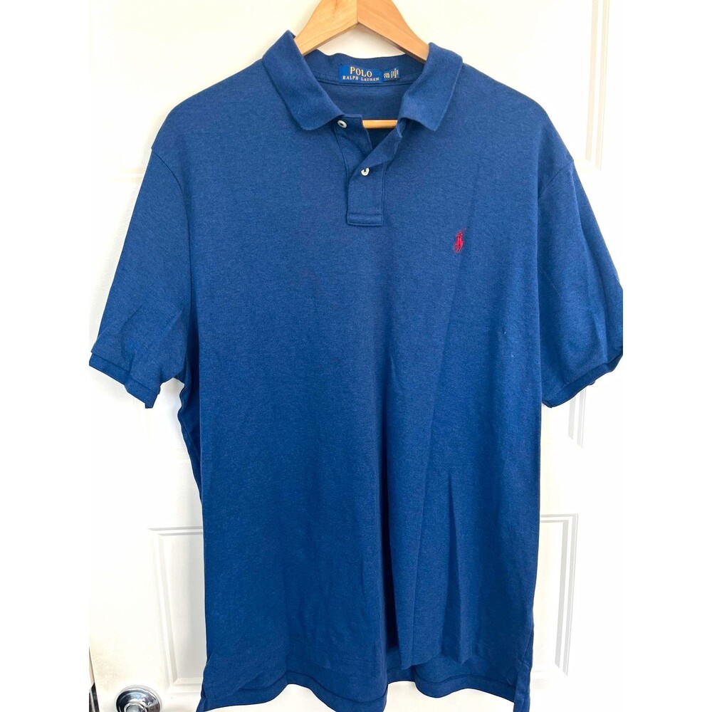 Polo Ralph Lauren Men’s 2XL Blue Solid Cotton Knit Polo Classic Fit Logo